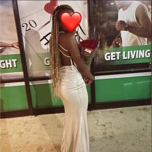 Elegant White/ Silver Evening Dress